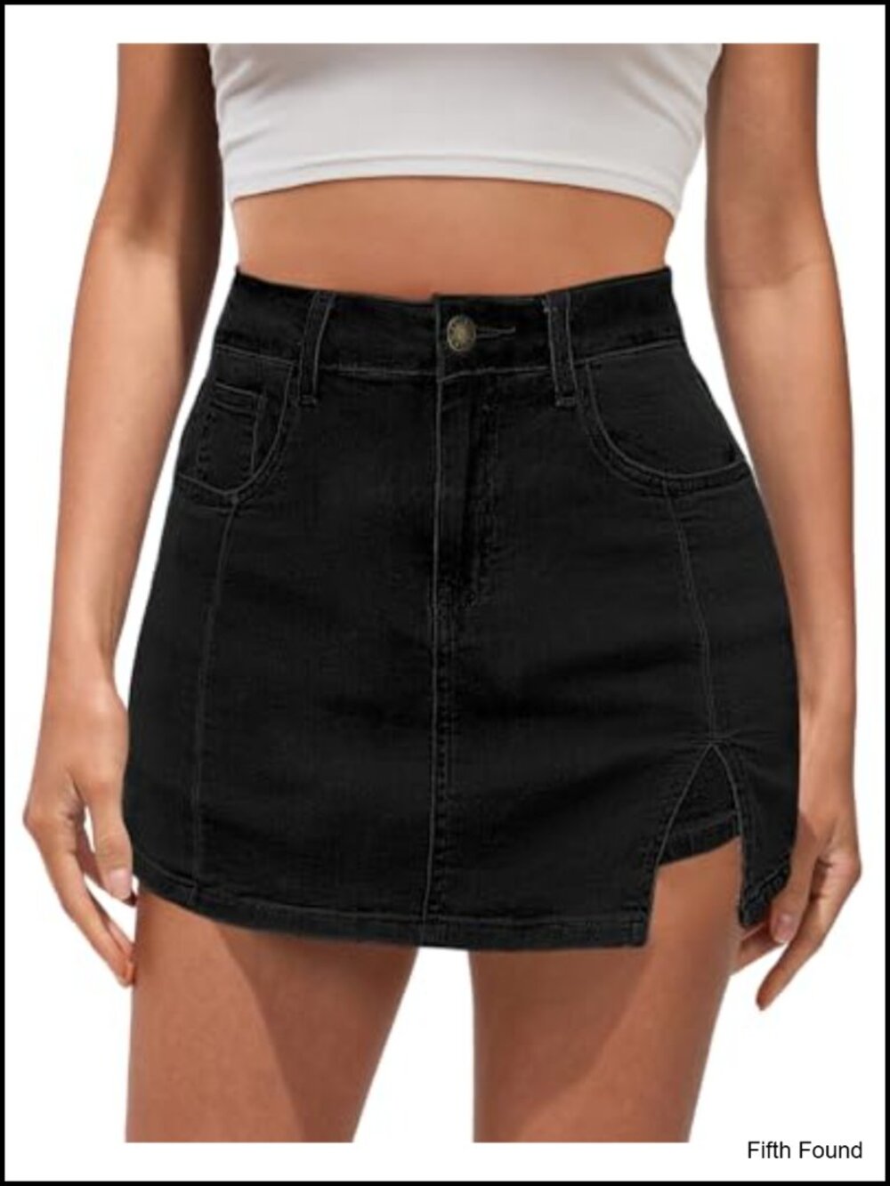 High Waisted Jean Skort with Slit and 5 Pockets Trendy Summer Skort